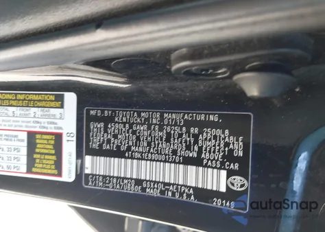 2013 Toyota Avalon Limited from USA, damaged, VIN 4T1BK1EB9DU013701